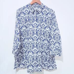 Chicos Womens Blue White Button Up Long Sleeve Blouse Size 16 3 Beach Coastal